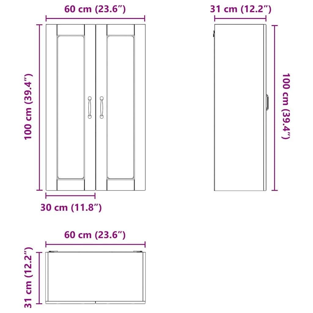 Diagramm eines Schranks mit Abmessungen: Höhe 100 cm (39,4 Zoll), Breite 60 cm (23,6 Zoll), Tiefe 30 cm (11,8 Zoll).