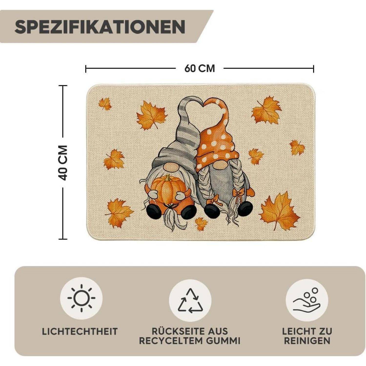 Herbst Fußmatte Ahornblätter Kürbisse Gnom 40x60cm