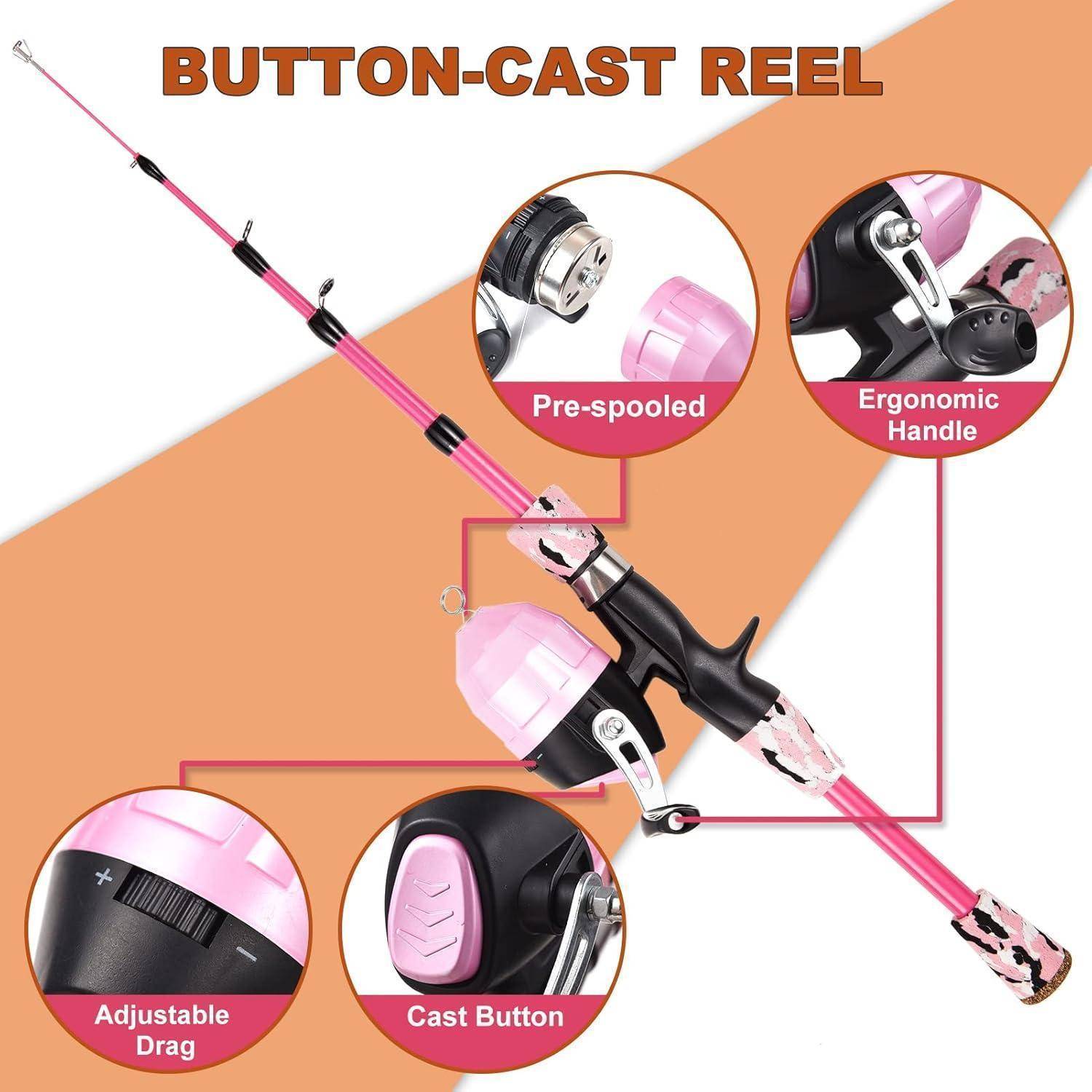 Angelset Kinder Teleskop Angelrute Angelrolle Köder Pink-1.5M