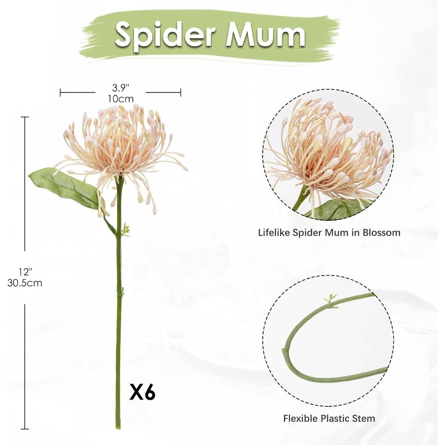Spider Mum' Kunstblume: Naturgetreue Spider Mum in Blüte, 30,5 cm hoch, Blütenkopf 10 cm breit. Flexibler Kunststoffstiel, 6er Set.
