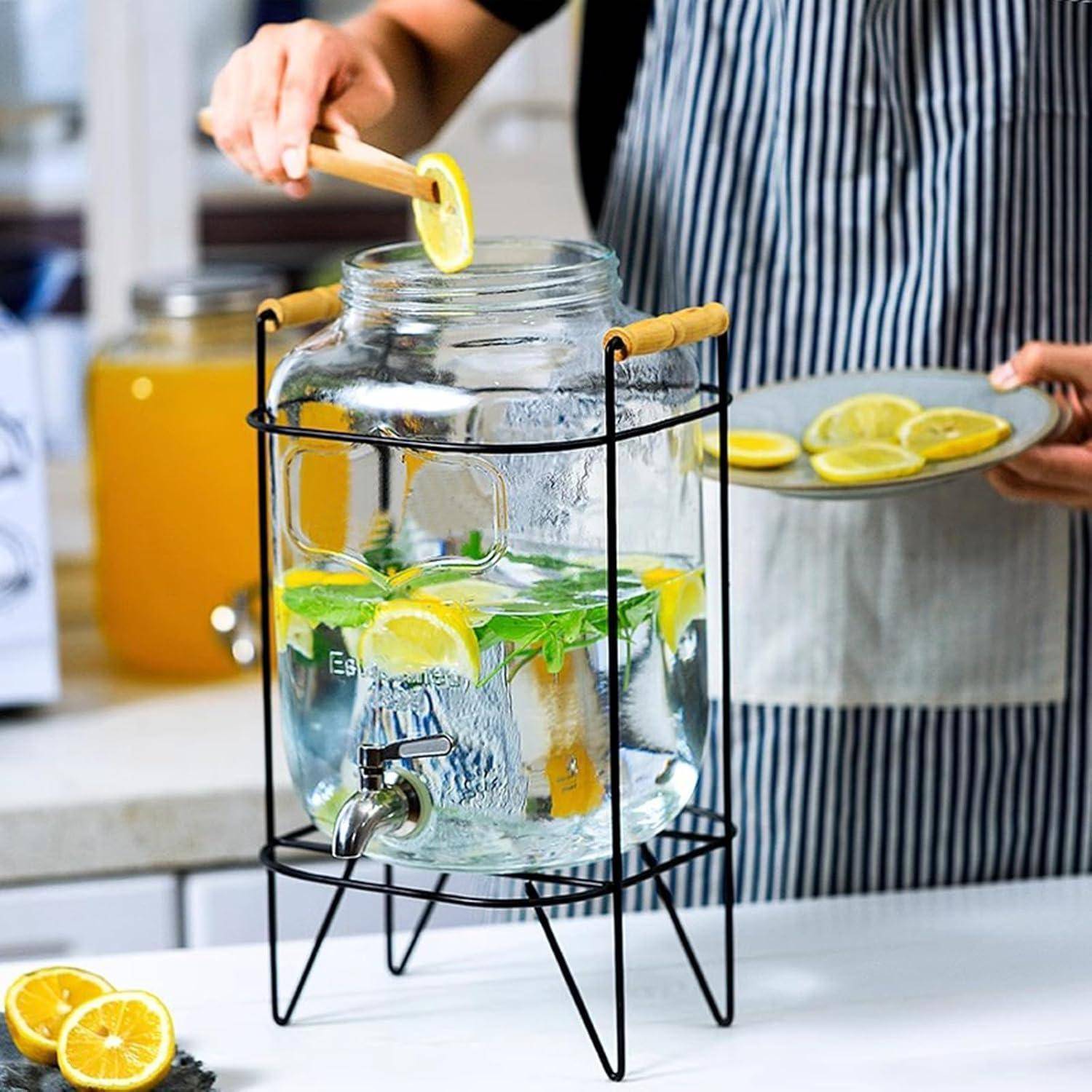 4L Glas Getränkespender mit Deckel Bügelhalter für
