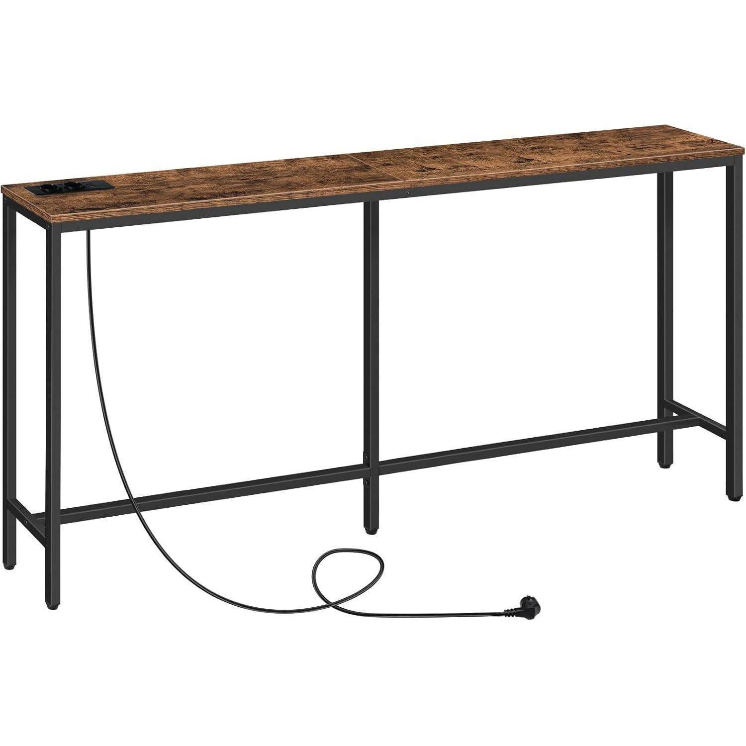 Konsolentisch mit Ladestation 160 cm USB Anschlüssen Vintagebraun