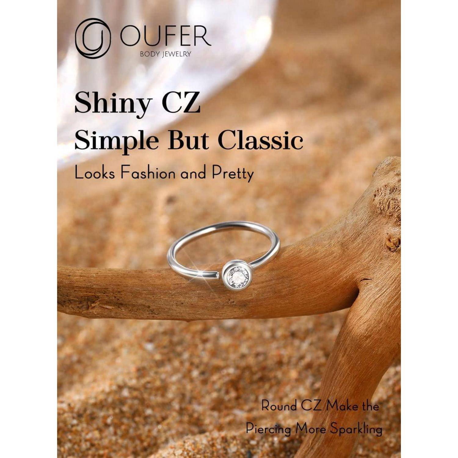 20G Nasenpiercing Silber 925 CZ Nose Ring Hoop Nasenring Piercing