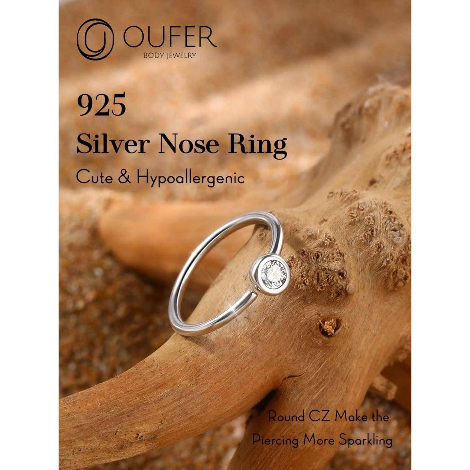 20G Nasenpiercing Silber 925 CZ Nose Ring Hoop Nasenring Piercing