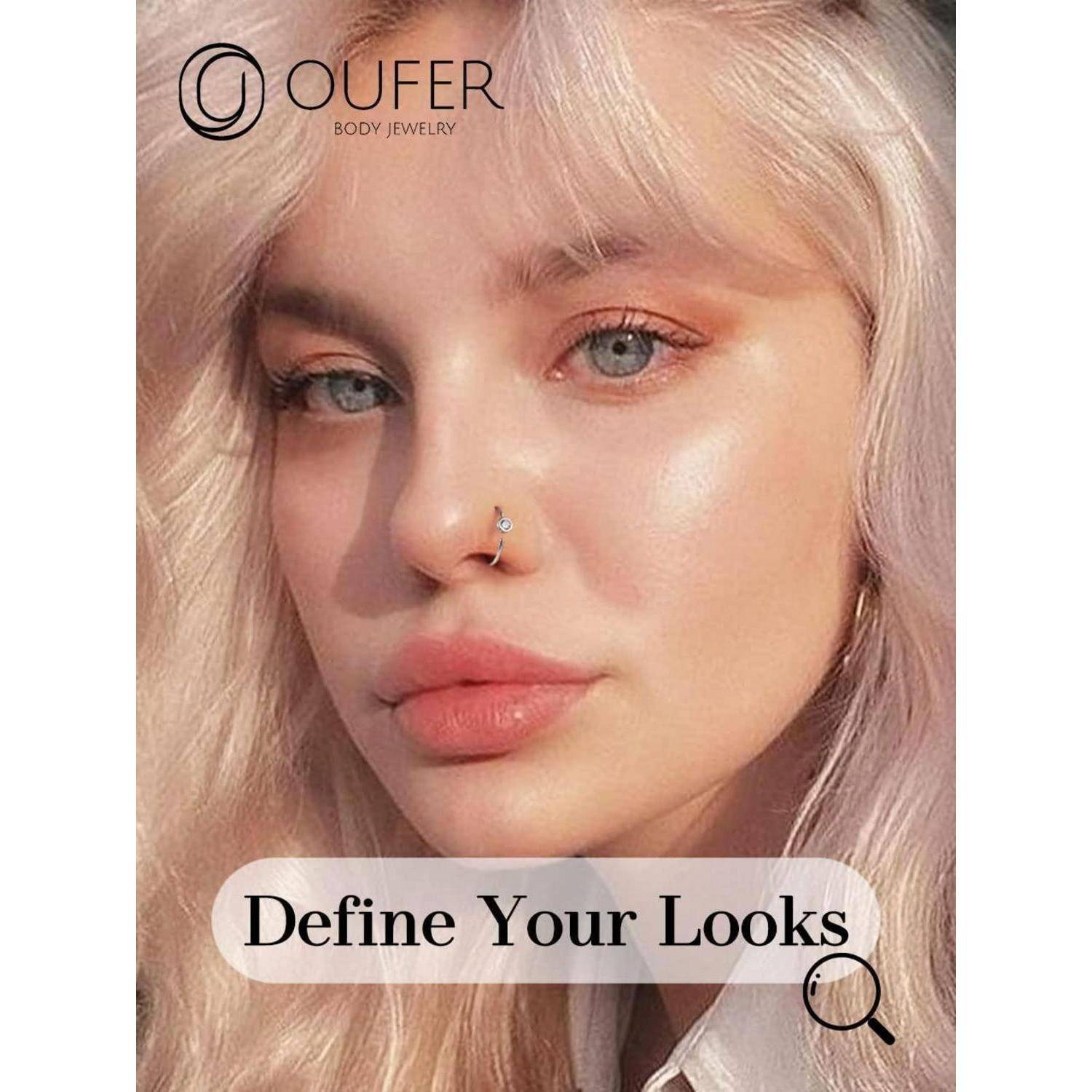 20G Nasenpiercing Silber 925 CZ Nose Ring Hoop Nasenring Piercing