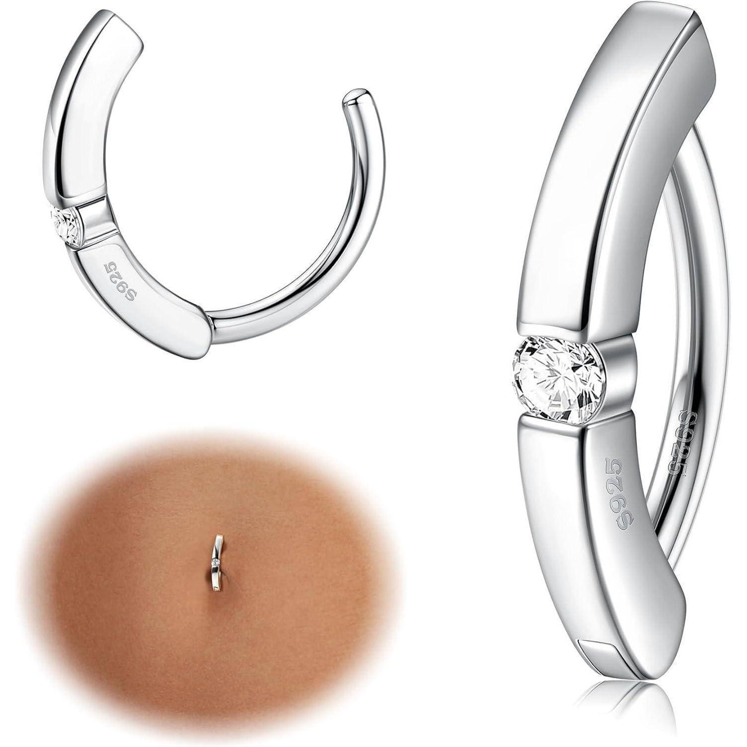 14G Bauchnabelpiercing Silber 925 CZ Creolen Ring Hypoallergen