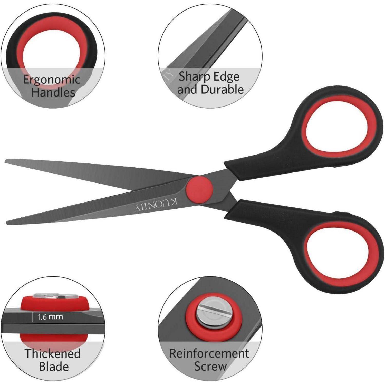 Schere ultrascharfe Titanbeschichtung-Weiche Griffe-schwarz-rot 15,3