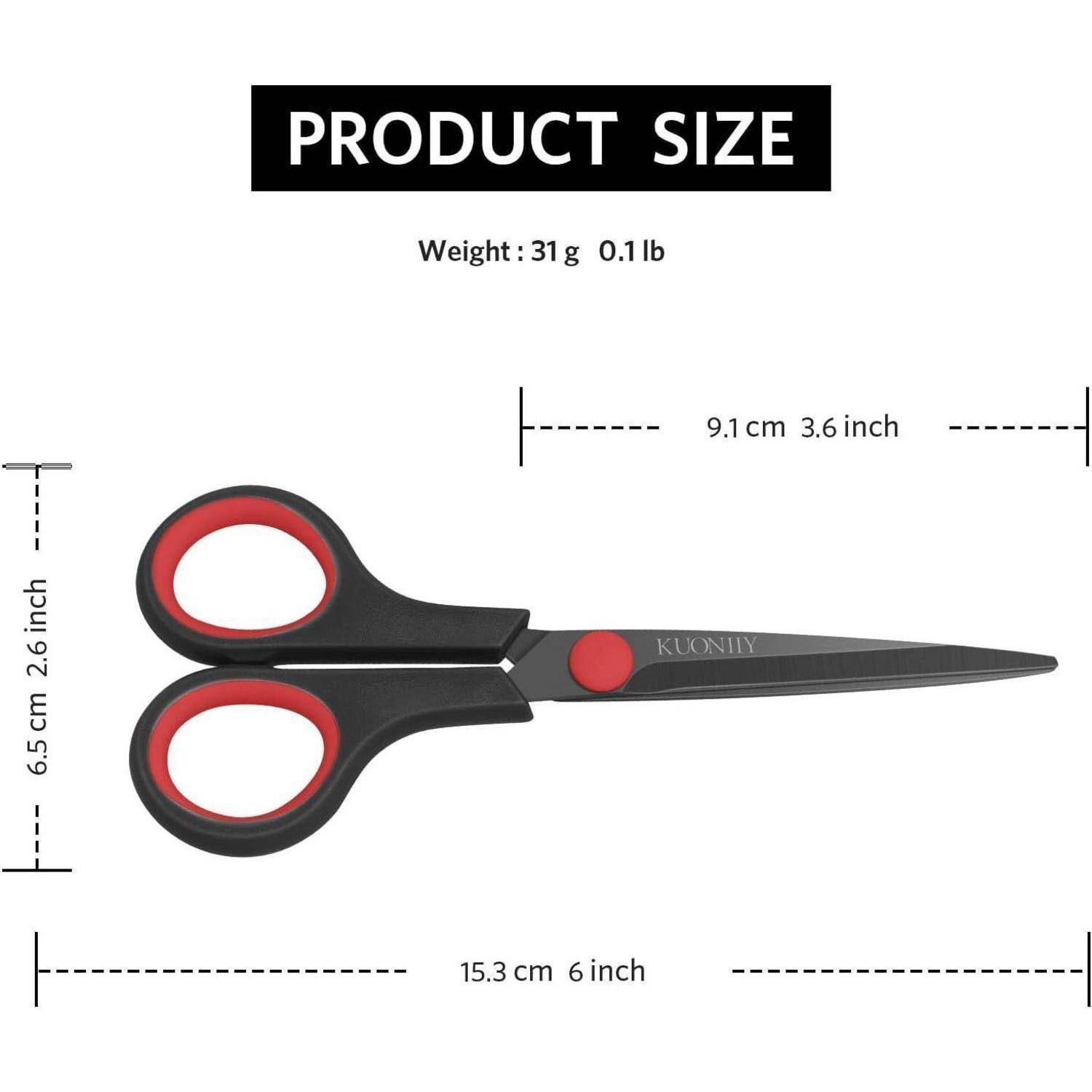 Schere ultrascharfe Titanbeschichtung-Weiche Griffe-schwarz-rot 15,3