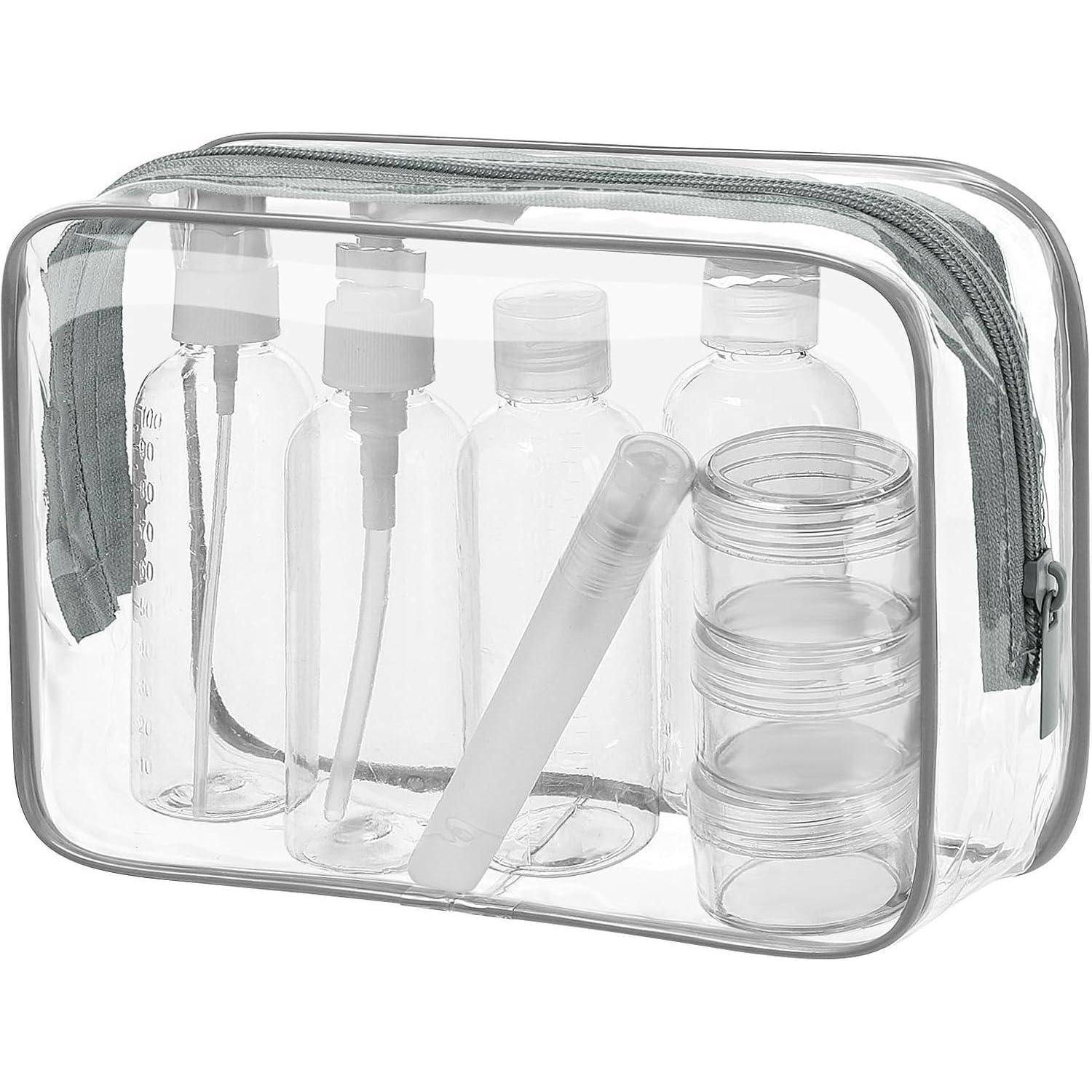 Kulturbeutel Transparent Reiseflaschen 100ml 8er Handgepäck Grau01