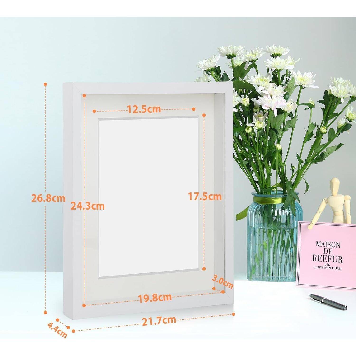 Bilderrahmen 3D Echtglas Passepartout Weiß 2er 20x25 cm für 13x18 cm