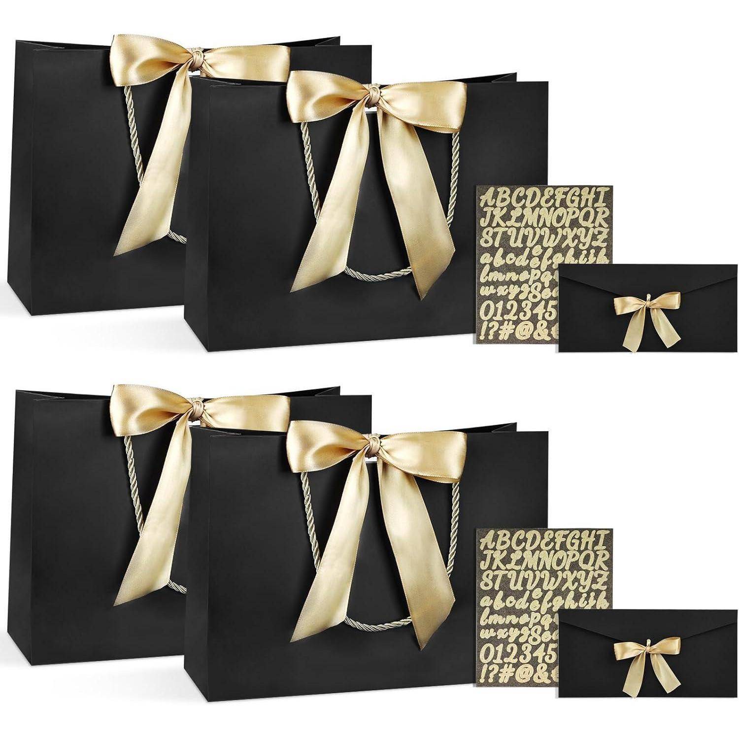 Geschenktüten Schleifenbänder Henkel Kreuzbodenbeutel 4 4PCS Schwarz