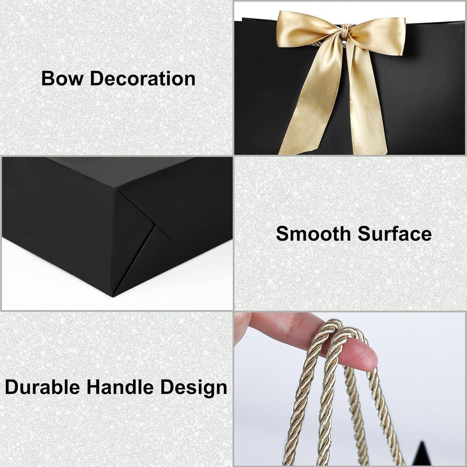 Geschenktüten Schleifenbänder Henkel Kreuzbodenbeutel 4 4PCS Schwarz