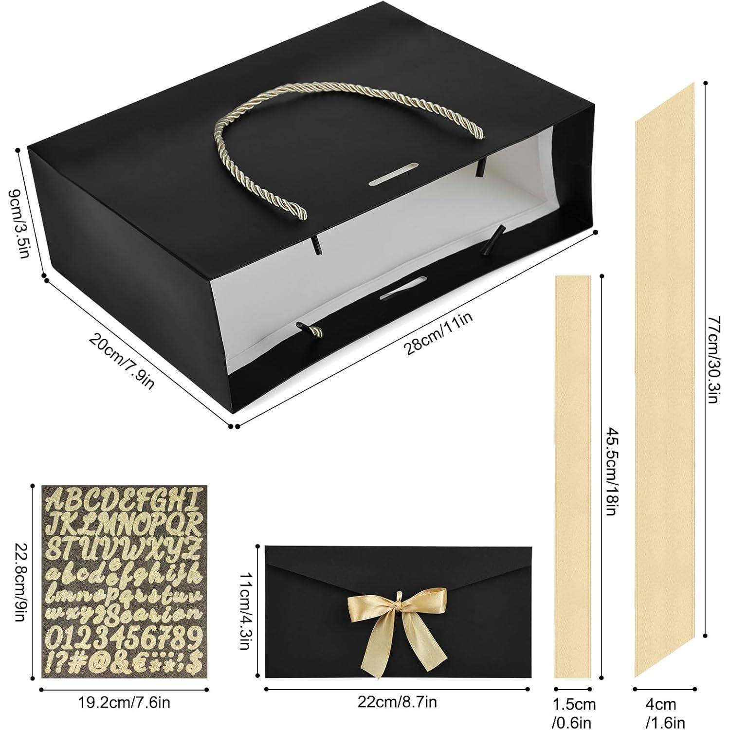 Geschenktüten Schleifenbänder Henkel Kreuzbodenbeutel 4 4PCS Schwarz