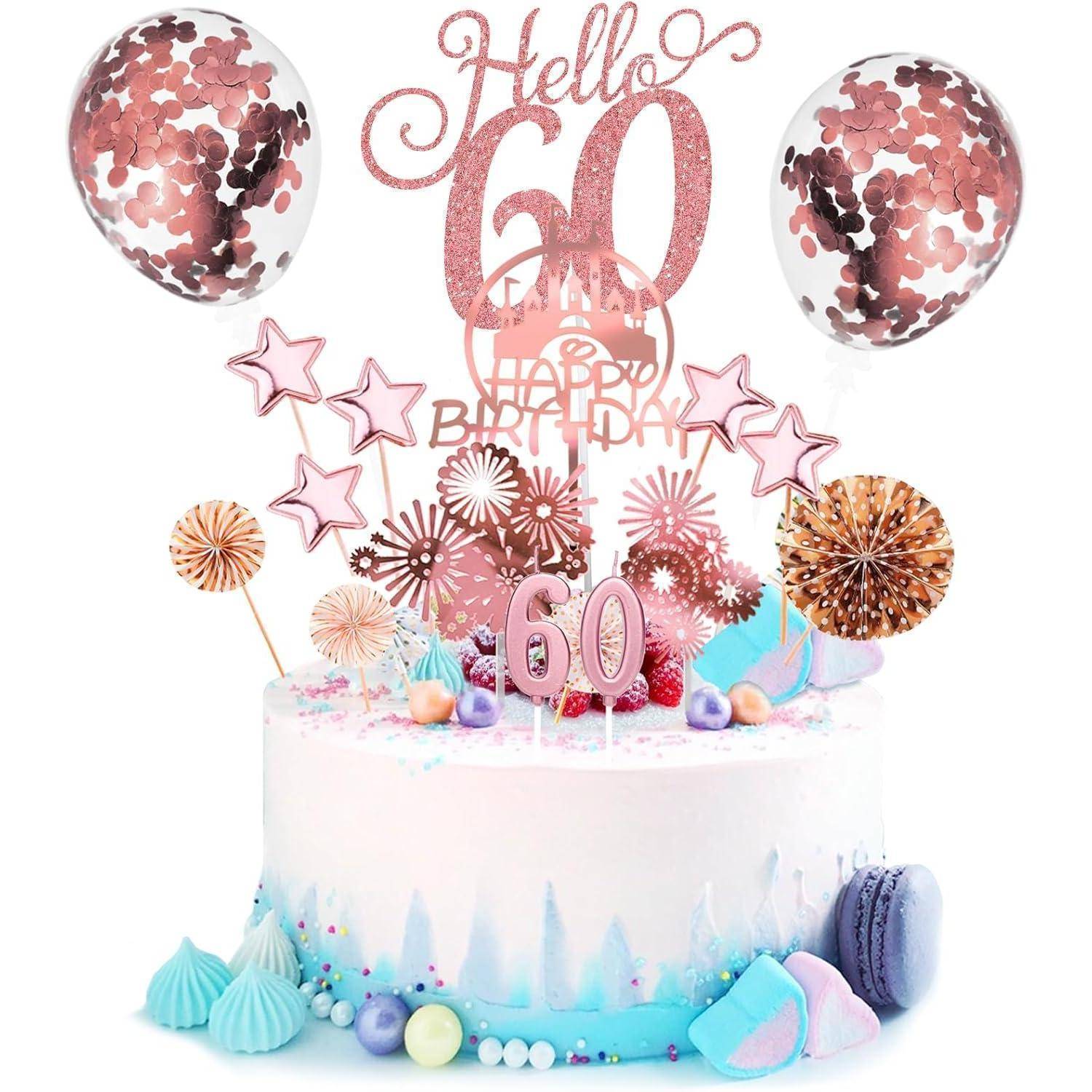 Tortendeko 60 Geburtstag Torten Topper Konfetti Roségold 60 Or
