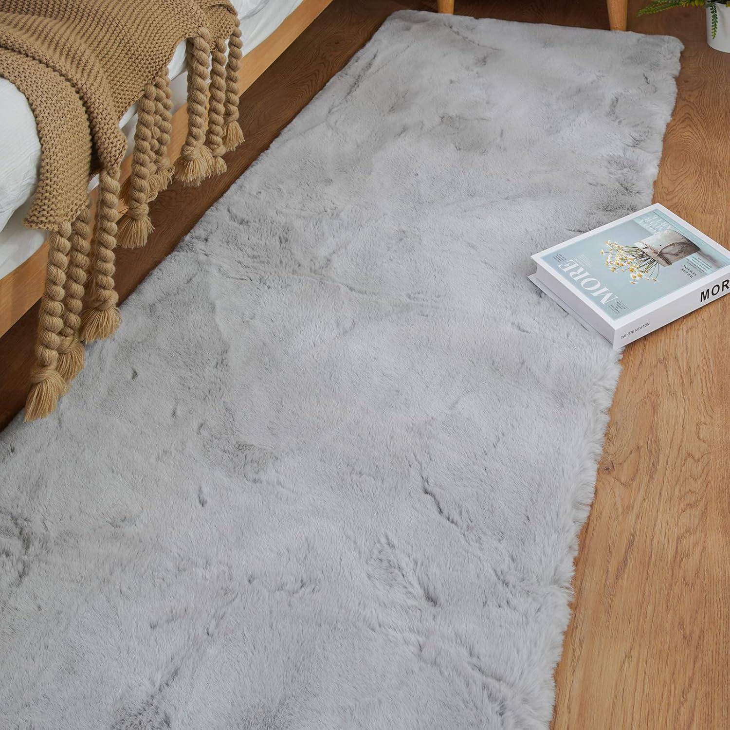 Teppich Läufer 60x300 Grau Flauschig Kunstfell 60 x 305 cm Läufer Grau