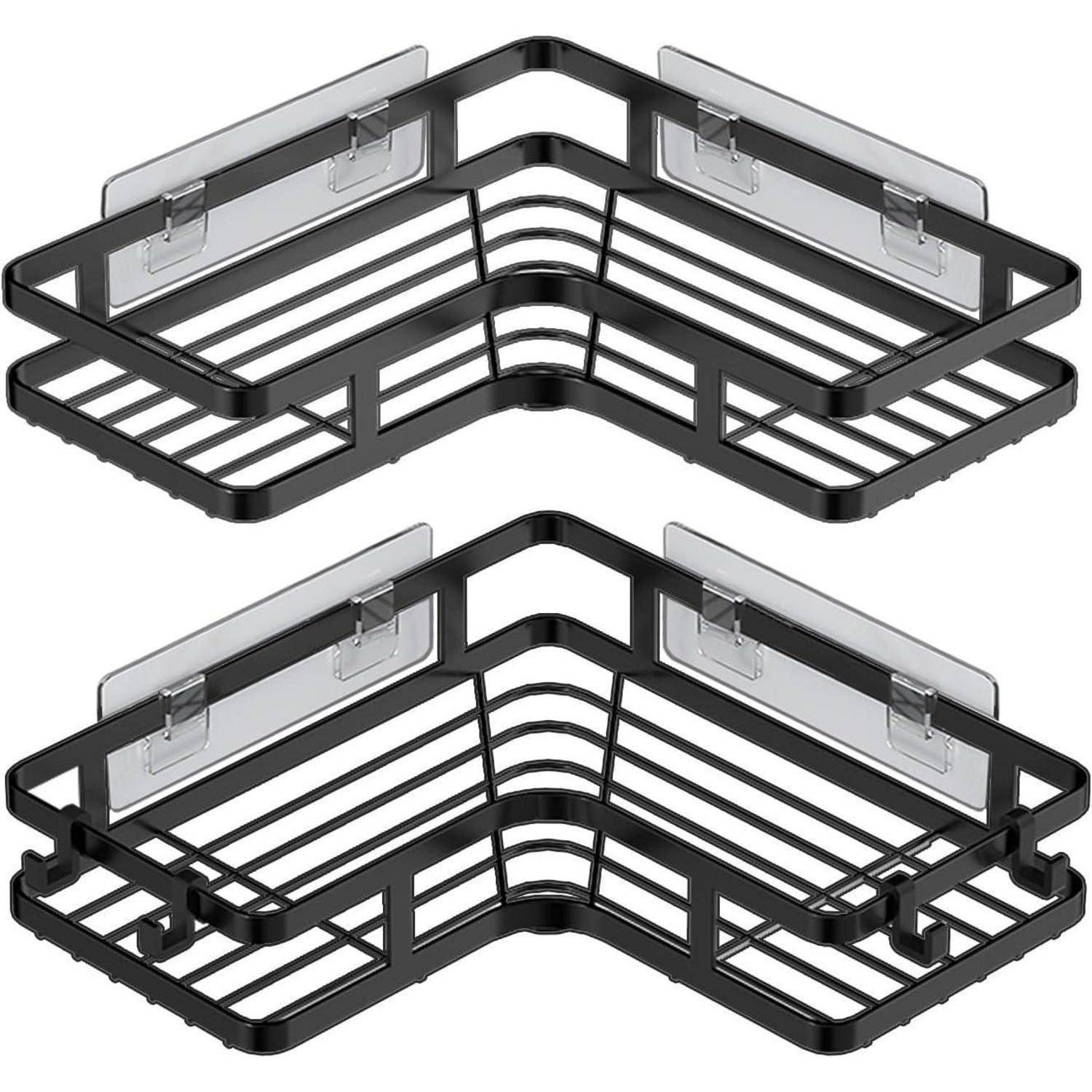Duschablage Ohne Bohren Schwarz Eckregal 2er-Pack 4 Haken
