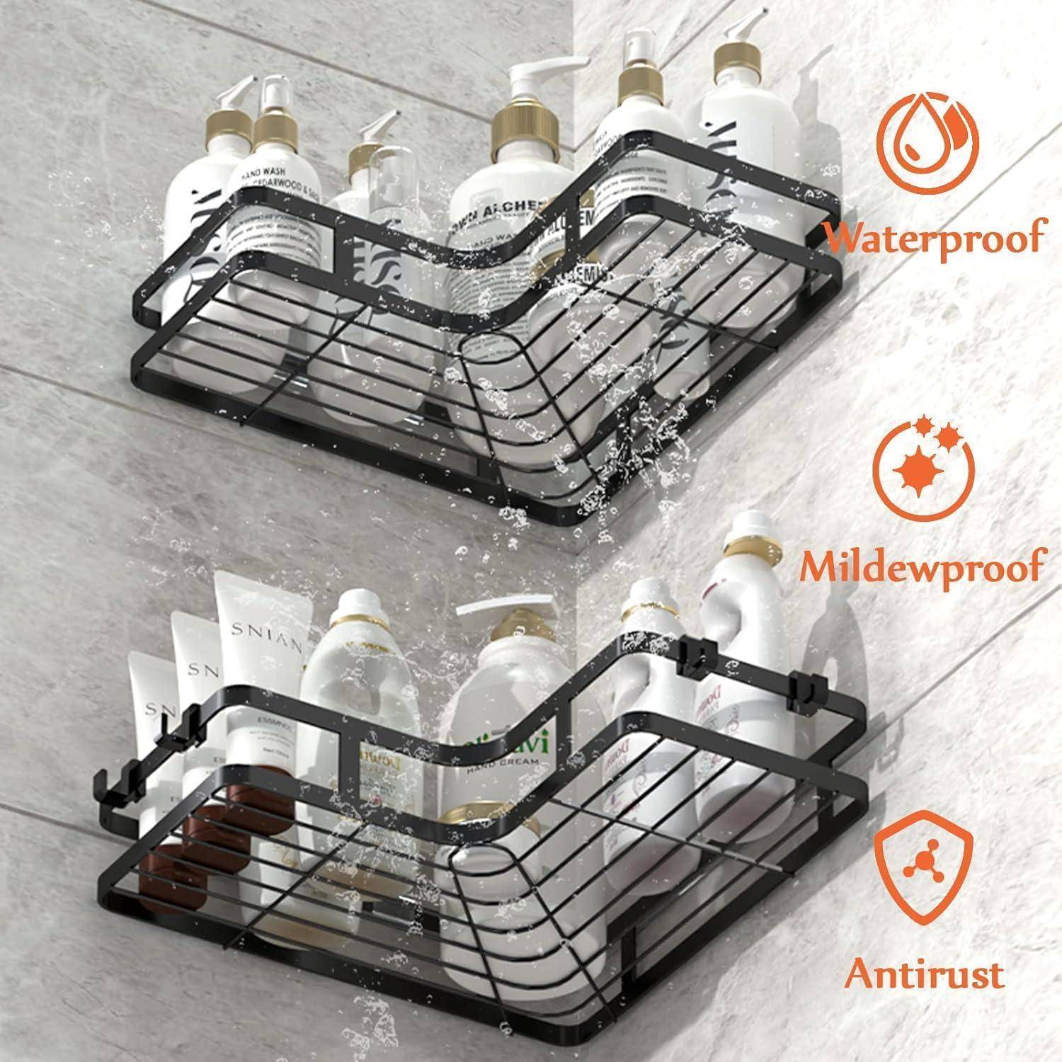Duschablage Ohne Bohren Schwarz Eckregal 2er-Pack 4 Haken