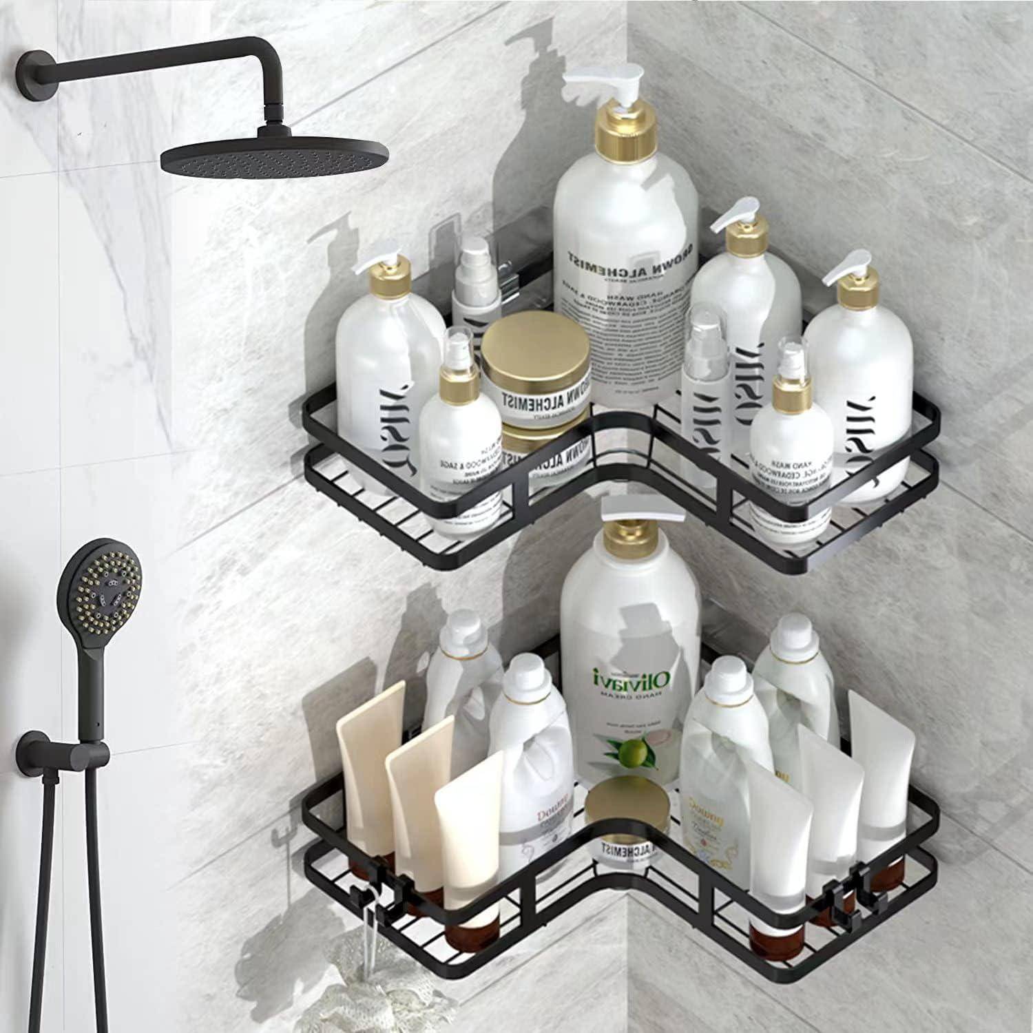 Duschablage Ohne Bohren Schwarz Eckregal 2er-Pack 4 Haken