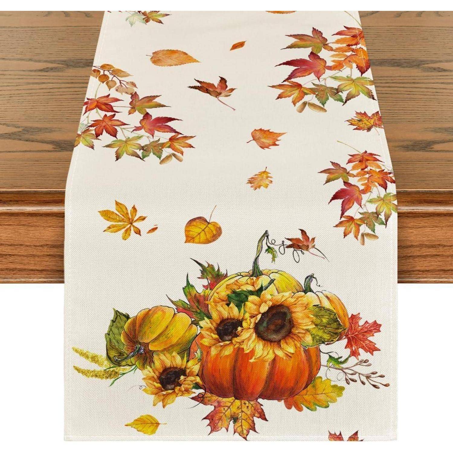 Herbst Tischläufer Kürbisse Ahornblätter Sonnenblumen 40x300 cm