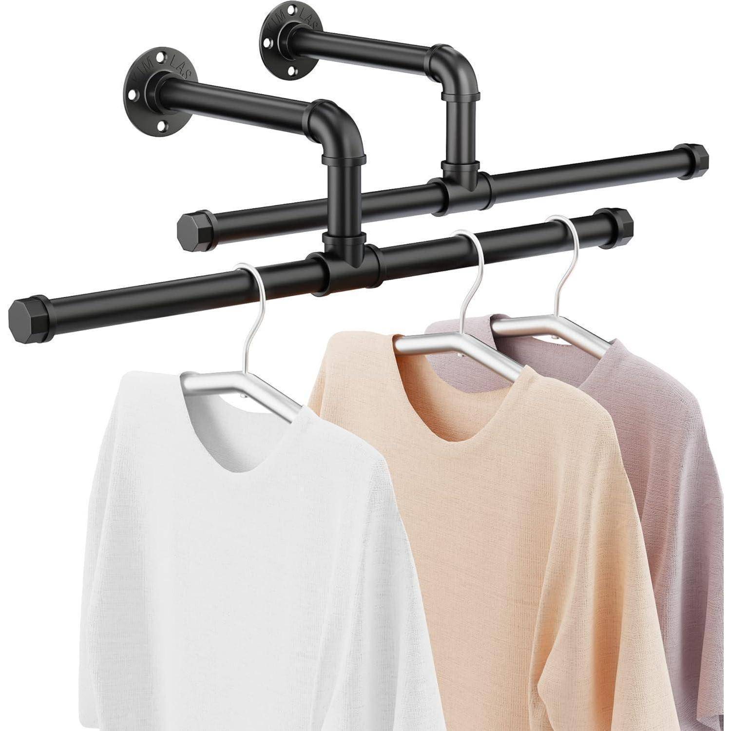 Industrierohr Kleiderstangen Wandhalterung Schwarz 2er Set