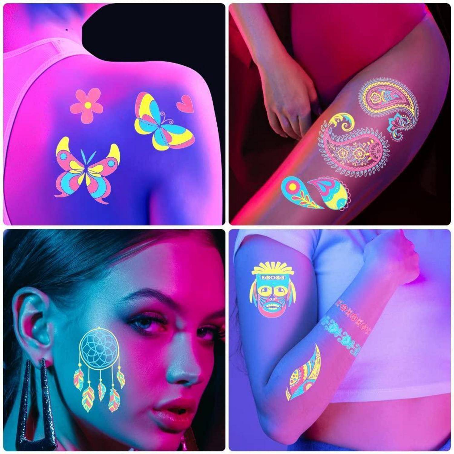 Neon Tattoos 9 Blätter Temporäre Schminke UV Body Painting Tätowierung