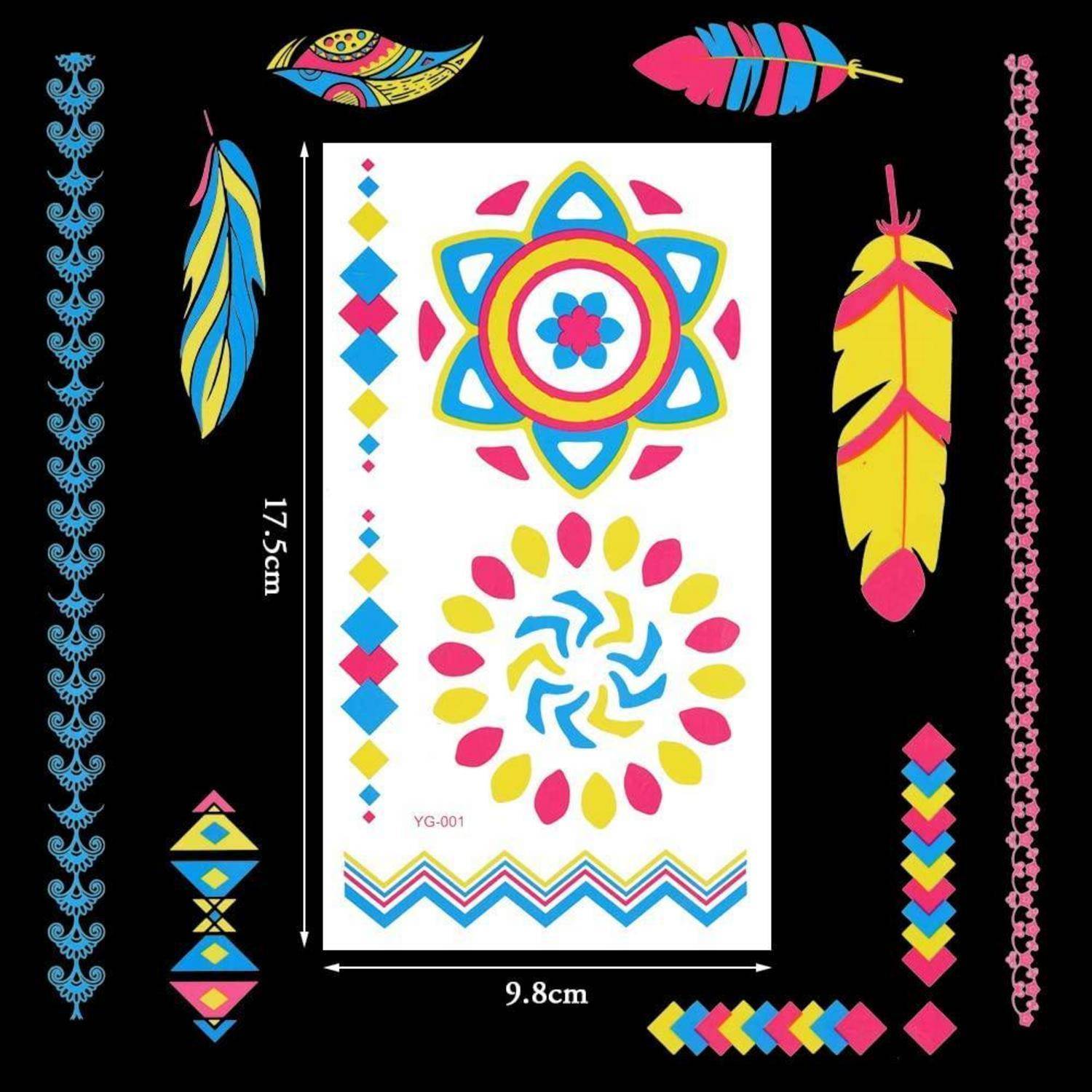 Neon Tattoos 9 Blätter Temporäre Schminke UV Body Painting Tätowierung