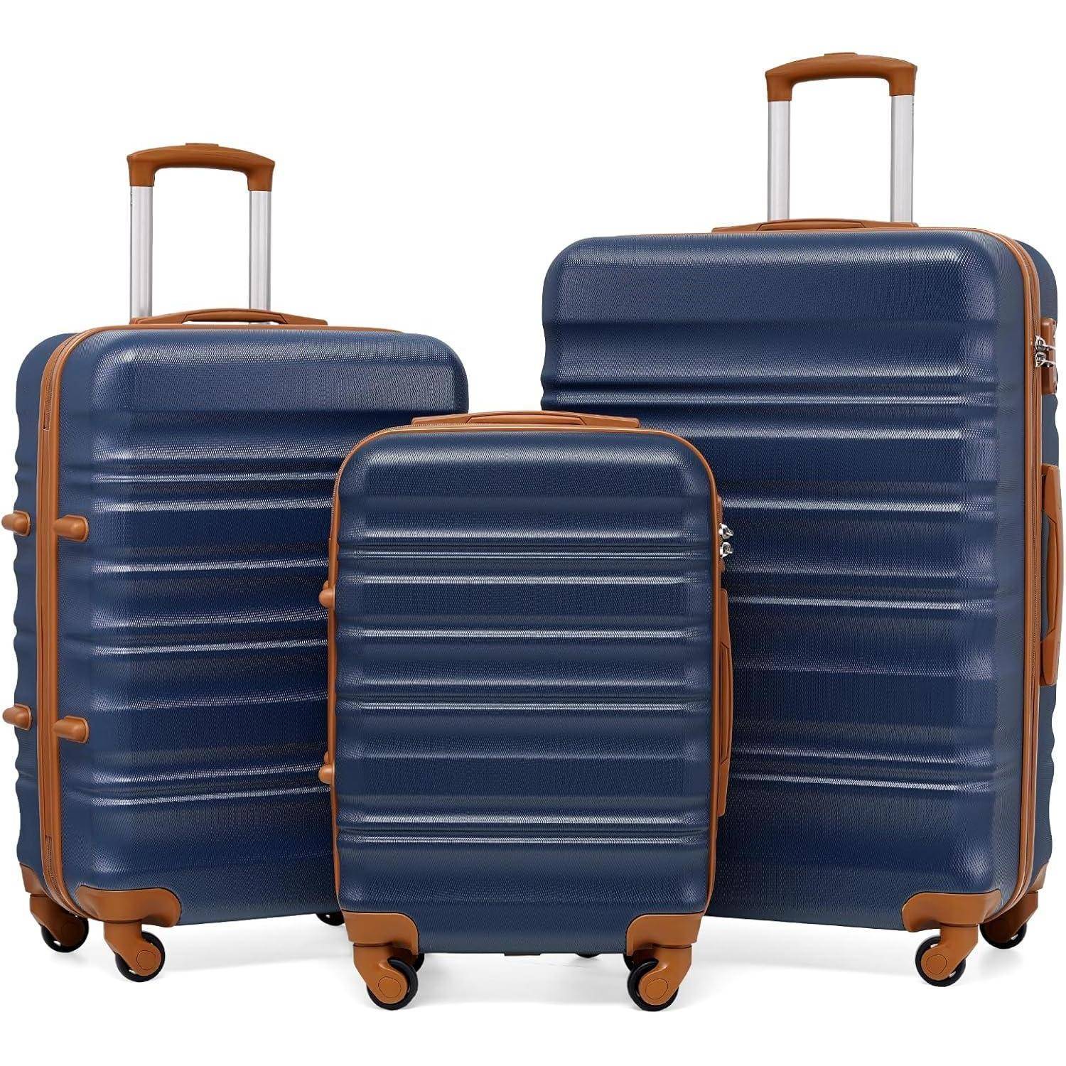 Hartschalen-Koffer Trolley Rollkoffer 4 Rollen TSA-Schloss Blau/Braun