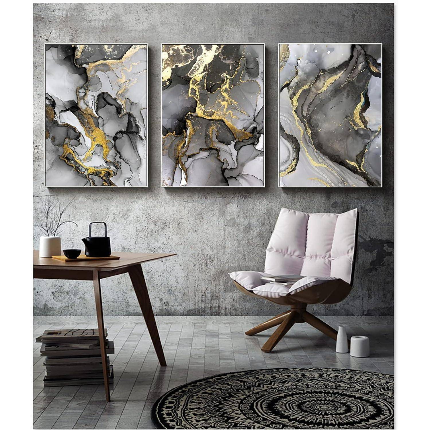 Wandbilder Wohnzimmer Leinwand Marmor Textur 3PCS-60x90cm Marmoriert 2