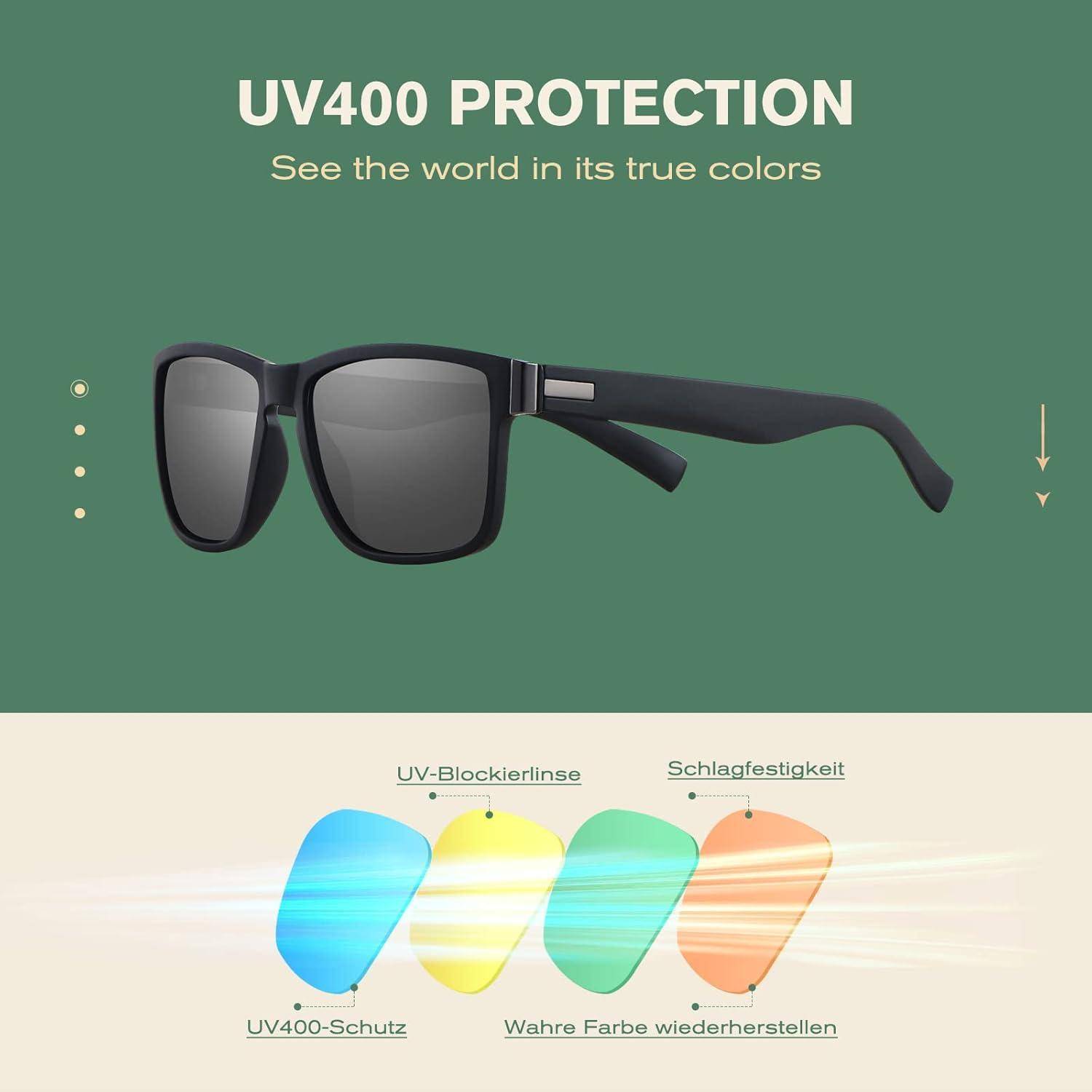 Sonnenbrille Herren Polarisiert UV400 Angeln Klassisch Schwarz