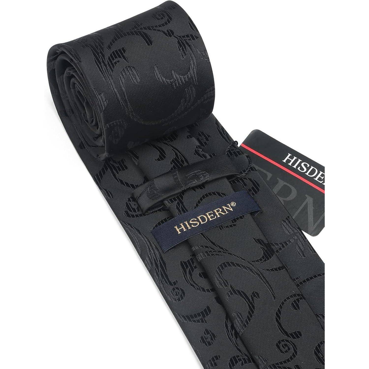 Krawatte Herren Einstecktuch Set Paisley Blume Hochzeit Schwarz 1