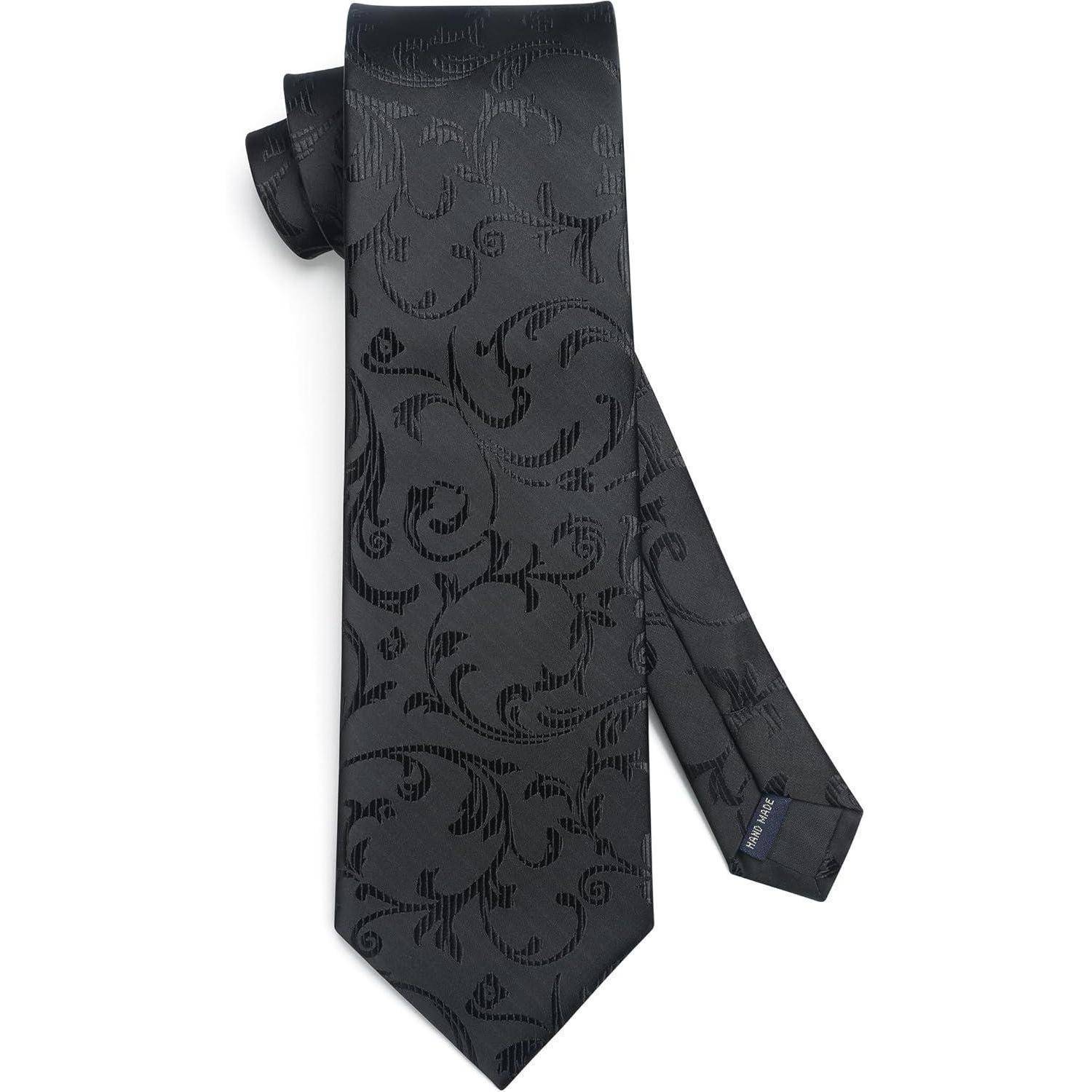Krawatte Herren Einstecktuch Set Paisley Blume Hochzeit Schwarz 1
