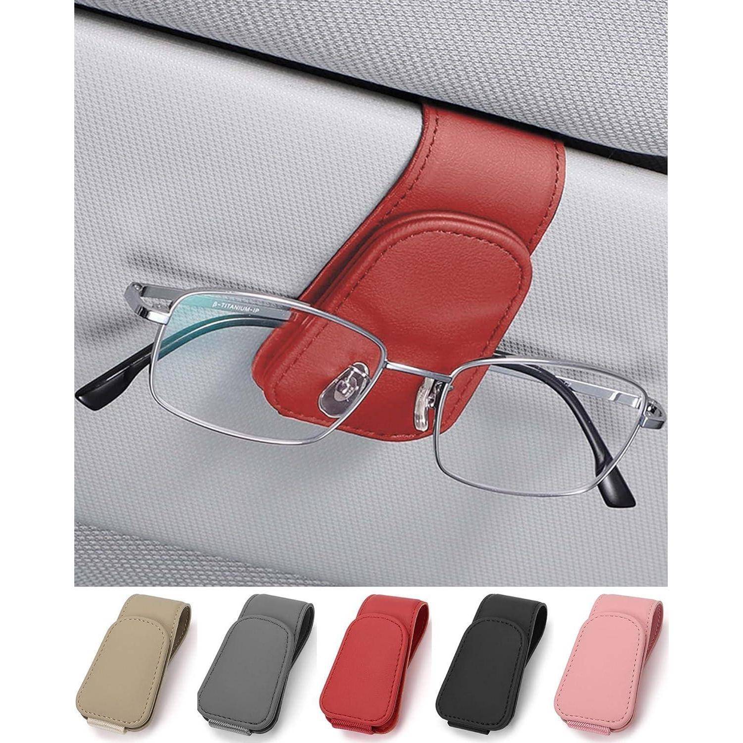 Brillenhalter Auto Sonnenblende Leder Visier Rot 9.5CM*4.5CM