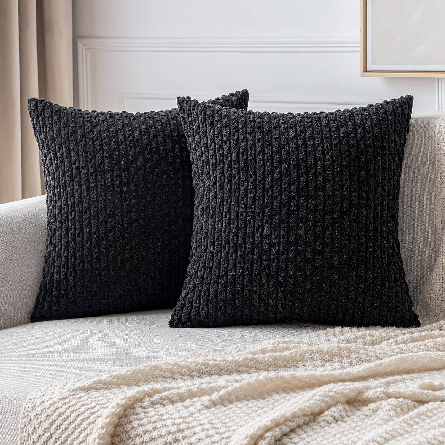 Kissenbezug Kordsamt Dekokissen Couchkissen 45 x 45 cm 2 Stück Schwarz