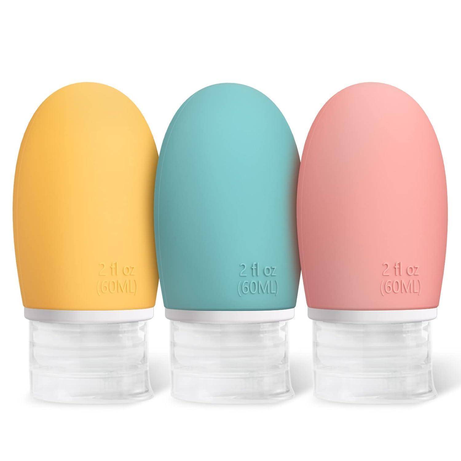 Reiseflaschen Silikon 60ml Auslaufsicher 3 Stück Gelb Cyan Rosa