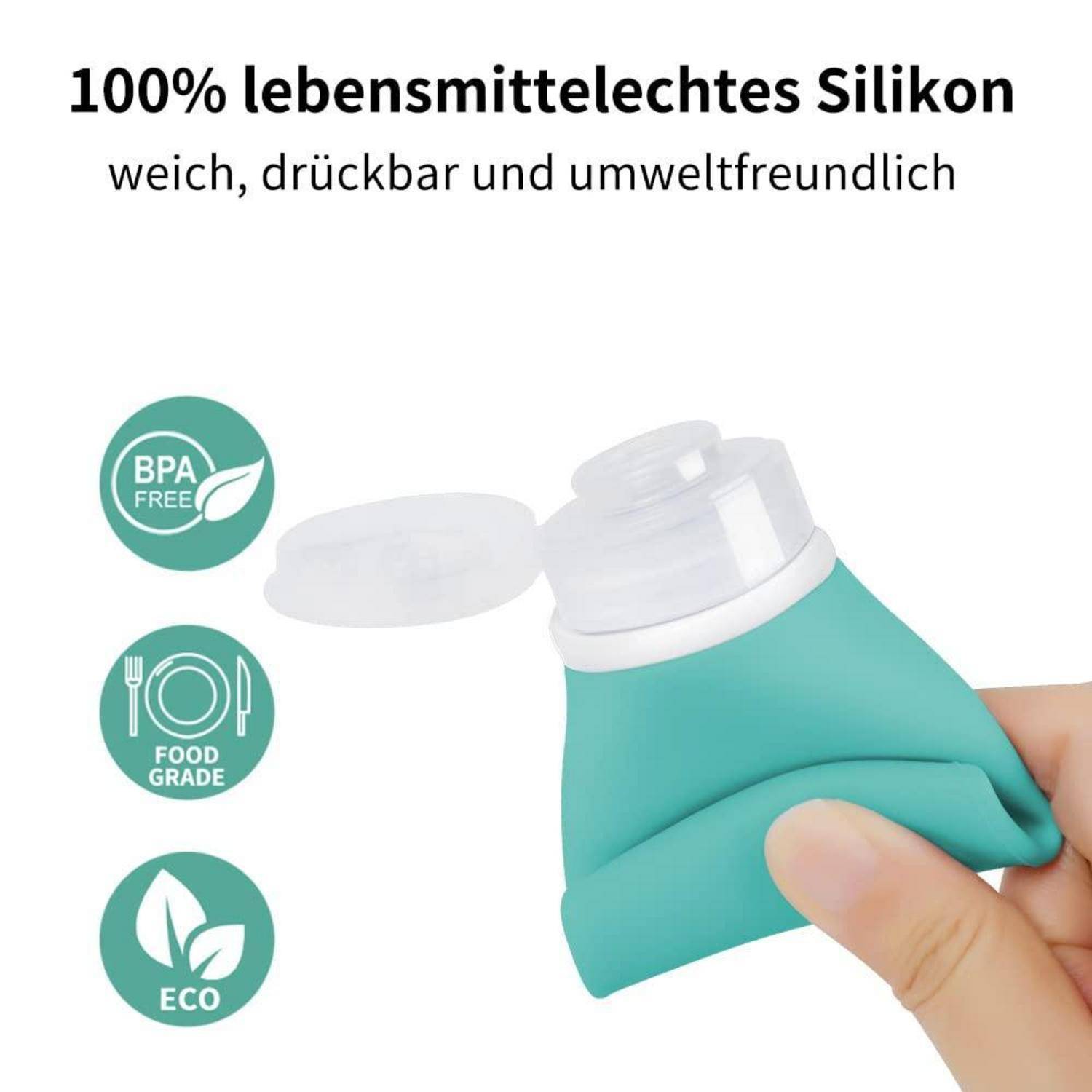 Reiseflaschen Silikon 60ml Auslaufsicher 4 Stück Blau Cyan Rosa Gelb