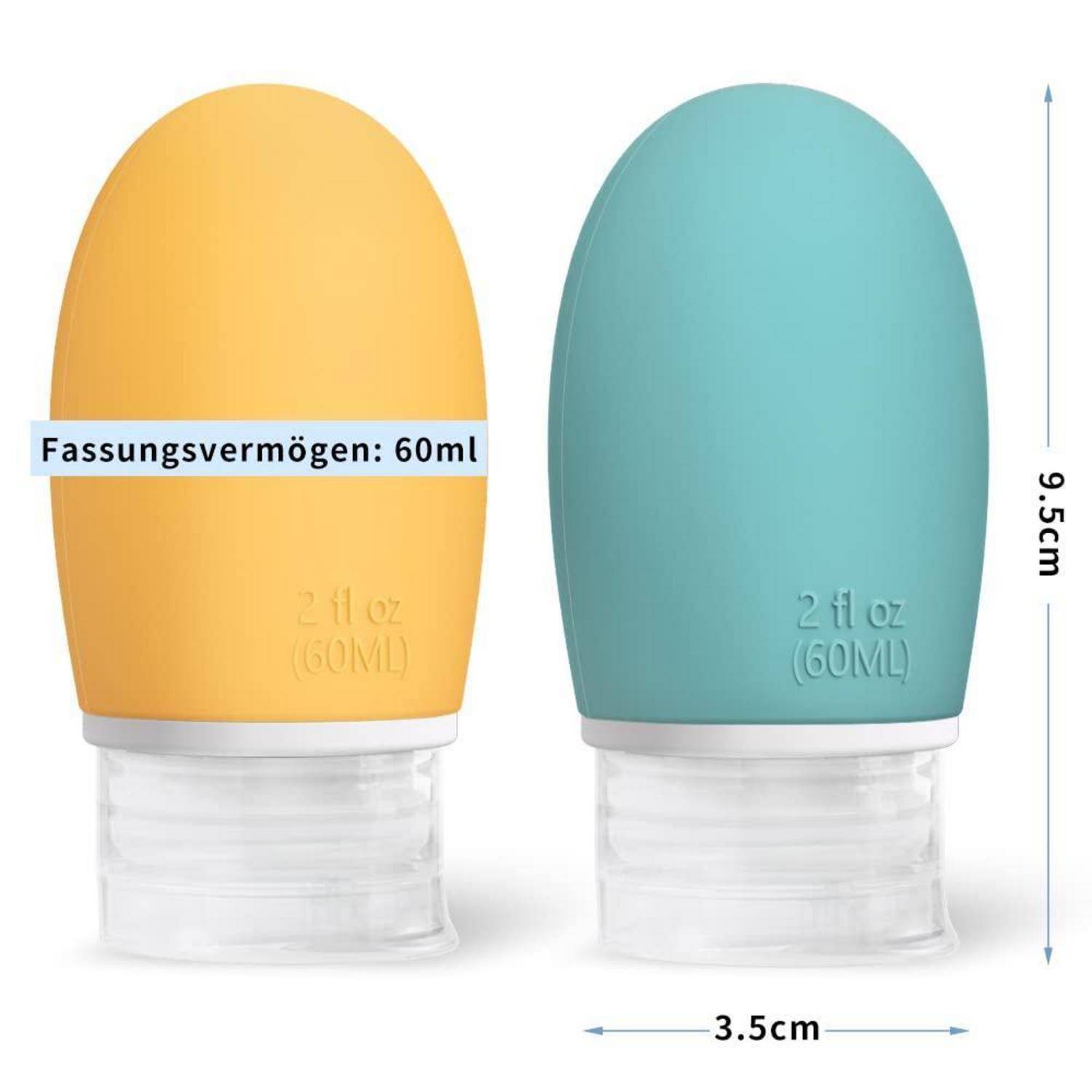 Reiseflaschen Silikon 60ml Auslaufsicher 3 Stück Gelb Cyan Rosa