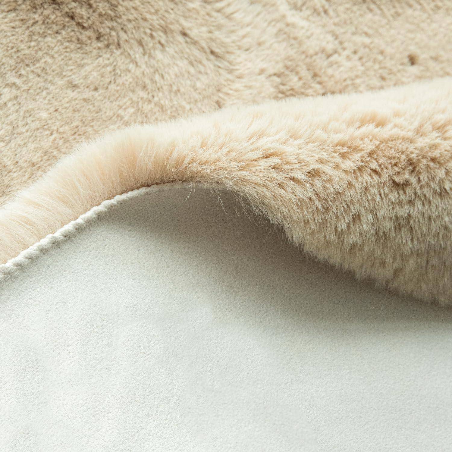 Teppich Fellteppich Kunstfell Wohnzimmer 150 cm (Rund) Beige