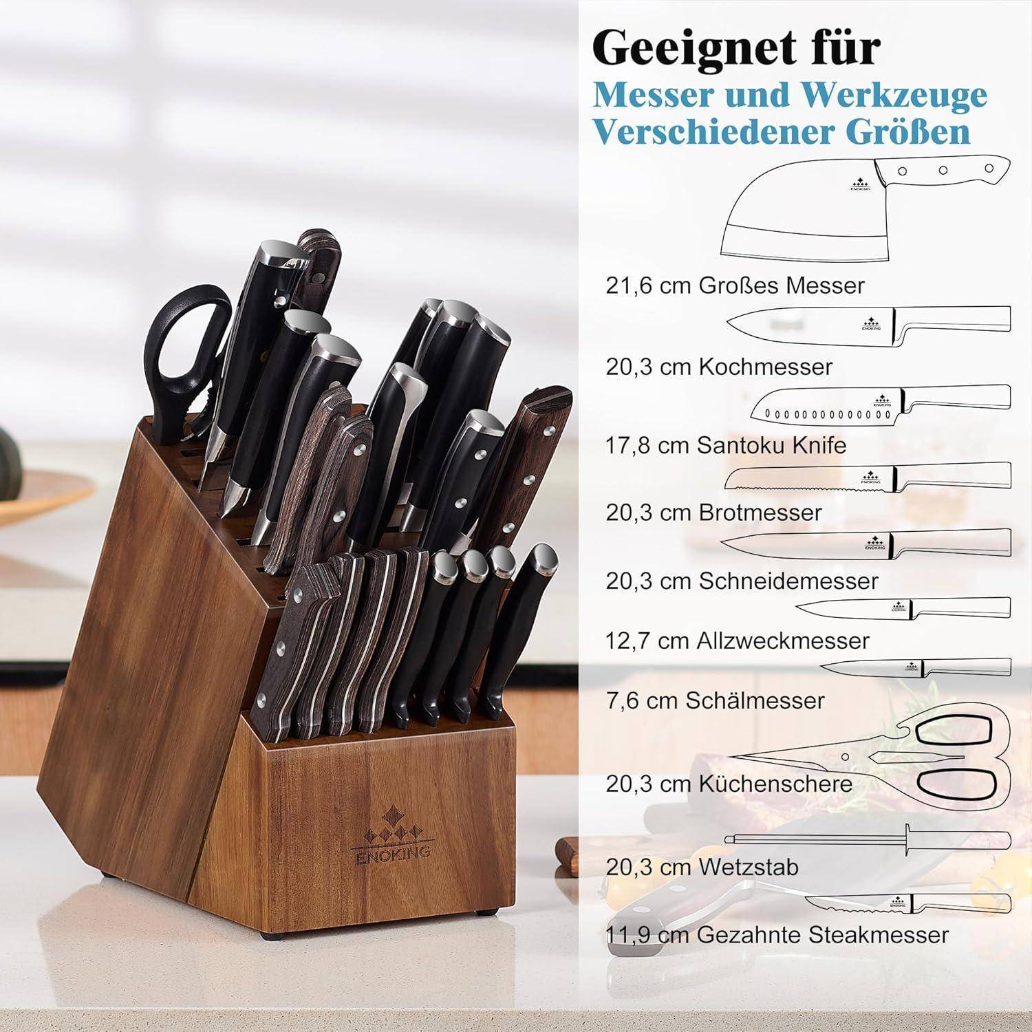 Messerblock aus Akazienholz für 25 Messer, rutschfeste