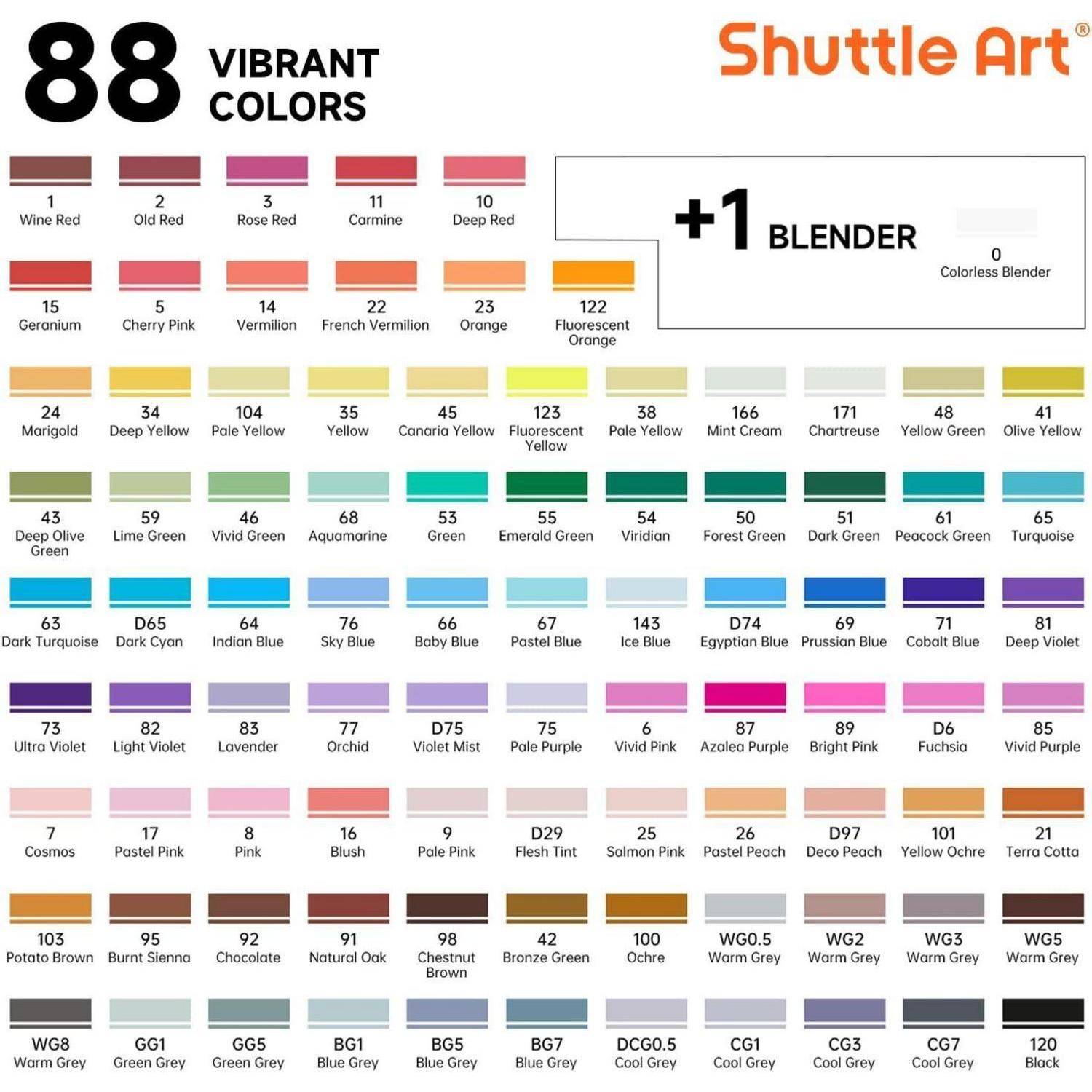88 Bunte Alkohol Marker Set mit Blender, doppelseitig