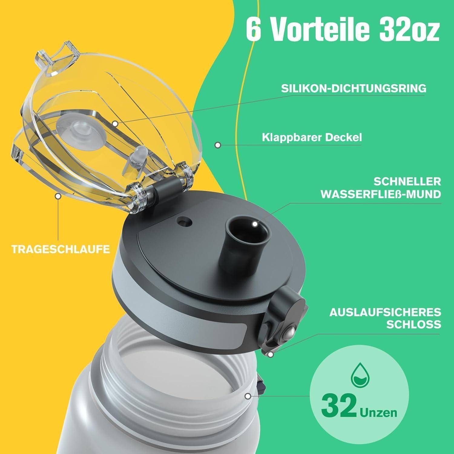 Sport Trinkflasche BPA-frei Tritan 1L Auslaufsicher Yoga Camping Gym
