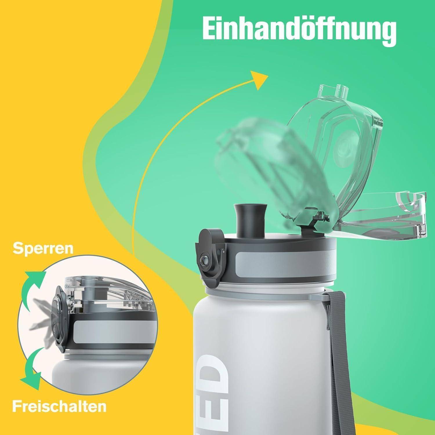 Sport Trinkflasche BPA-frei Tritan 1L Auslaufsicher Yoga Camping Gym