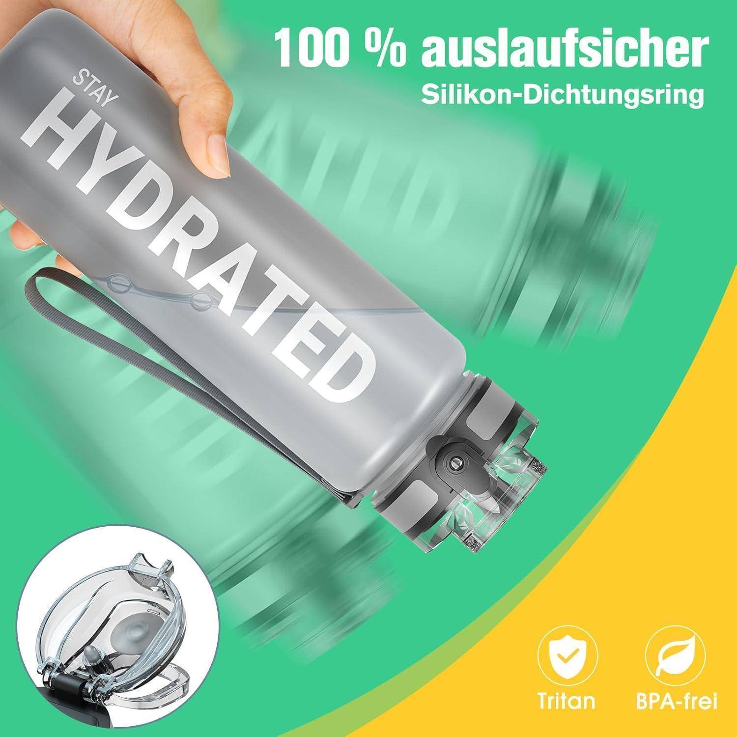 Sport Trinkflasche BPA-frei Tritan 1L Auslaufsicher Yoga Camping Gym