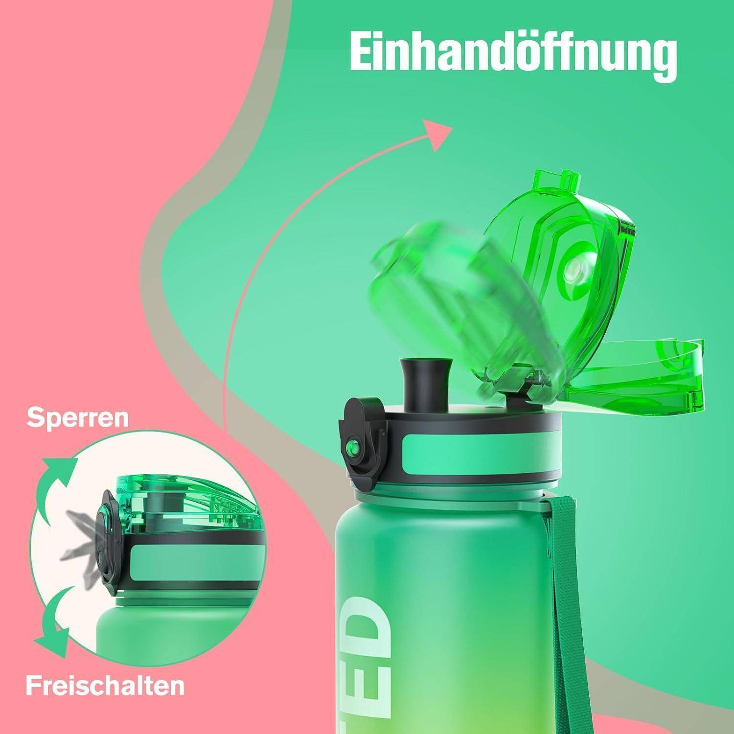 Sport Trinkflasche BPA-frei Tritan 1L Auslaufsicher Gym Yoga Fahrrad