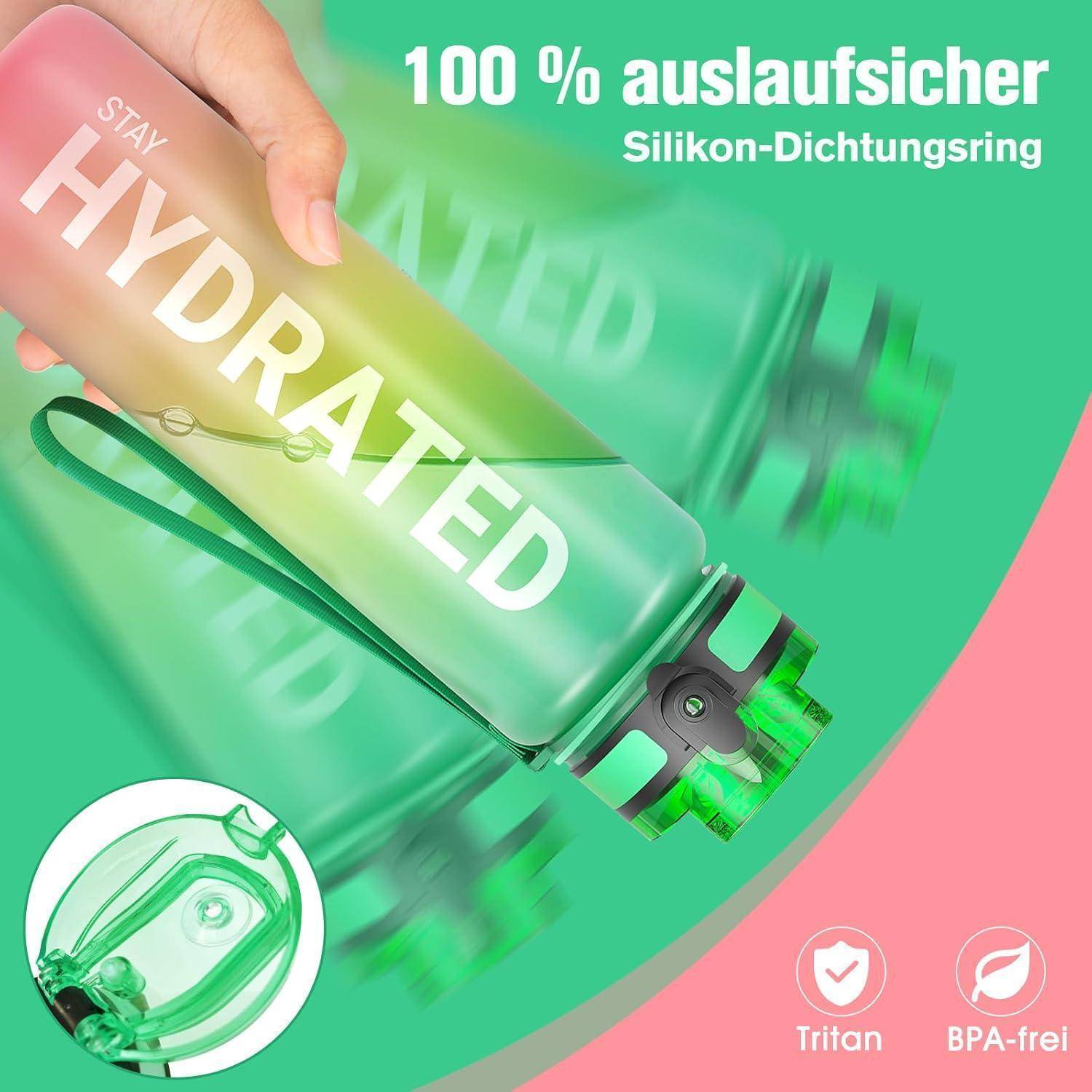 Sport Trinkflasche BPA-frei Tritan 1L Auslaufsicher Gym Yoga Fahrrad