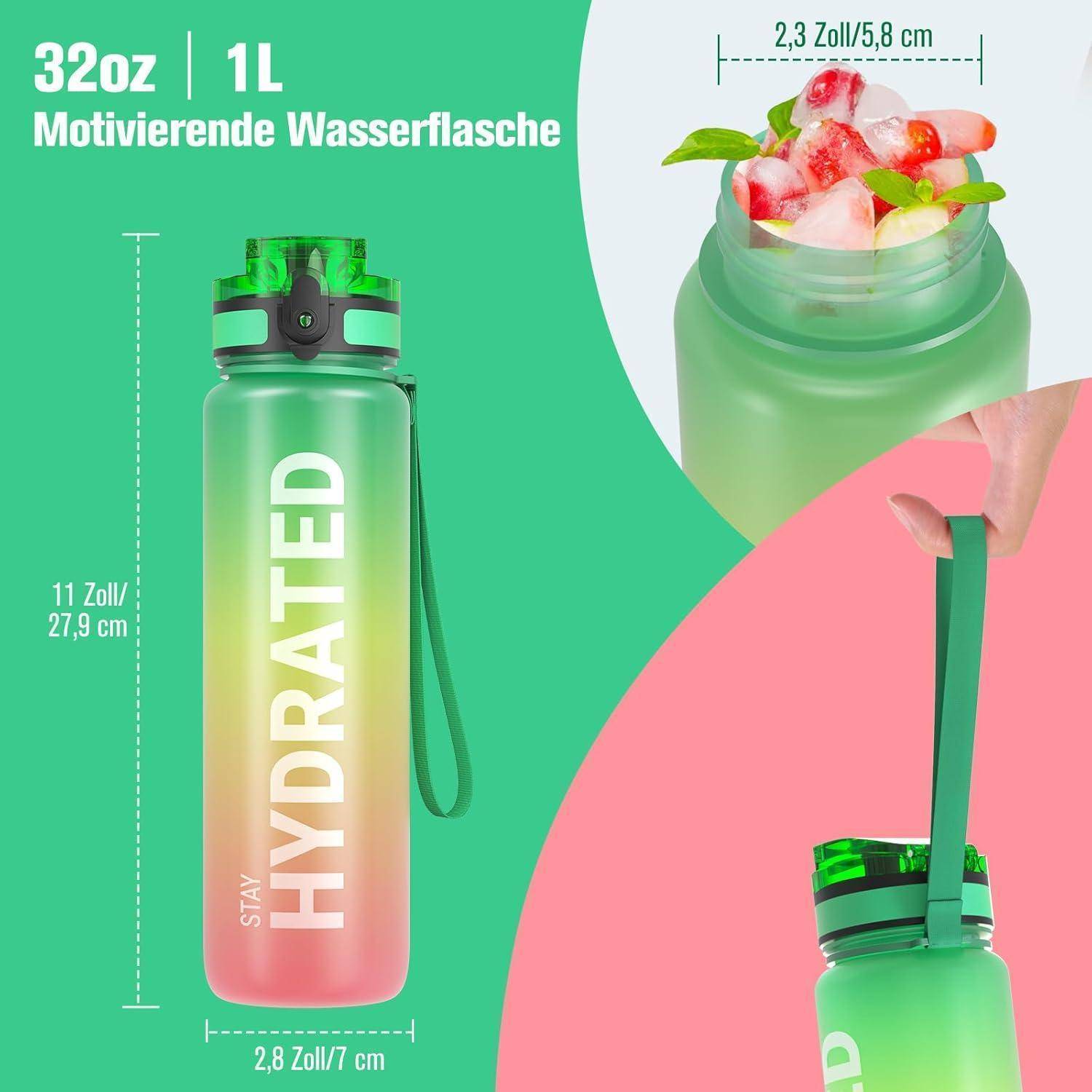 Sport Trinkflasche BPA-frei Tritan 1L Auslaufsicher Gym Yoga Fahrrad