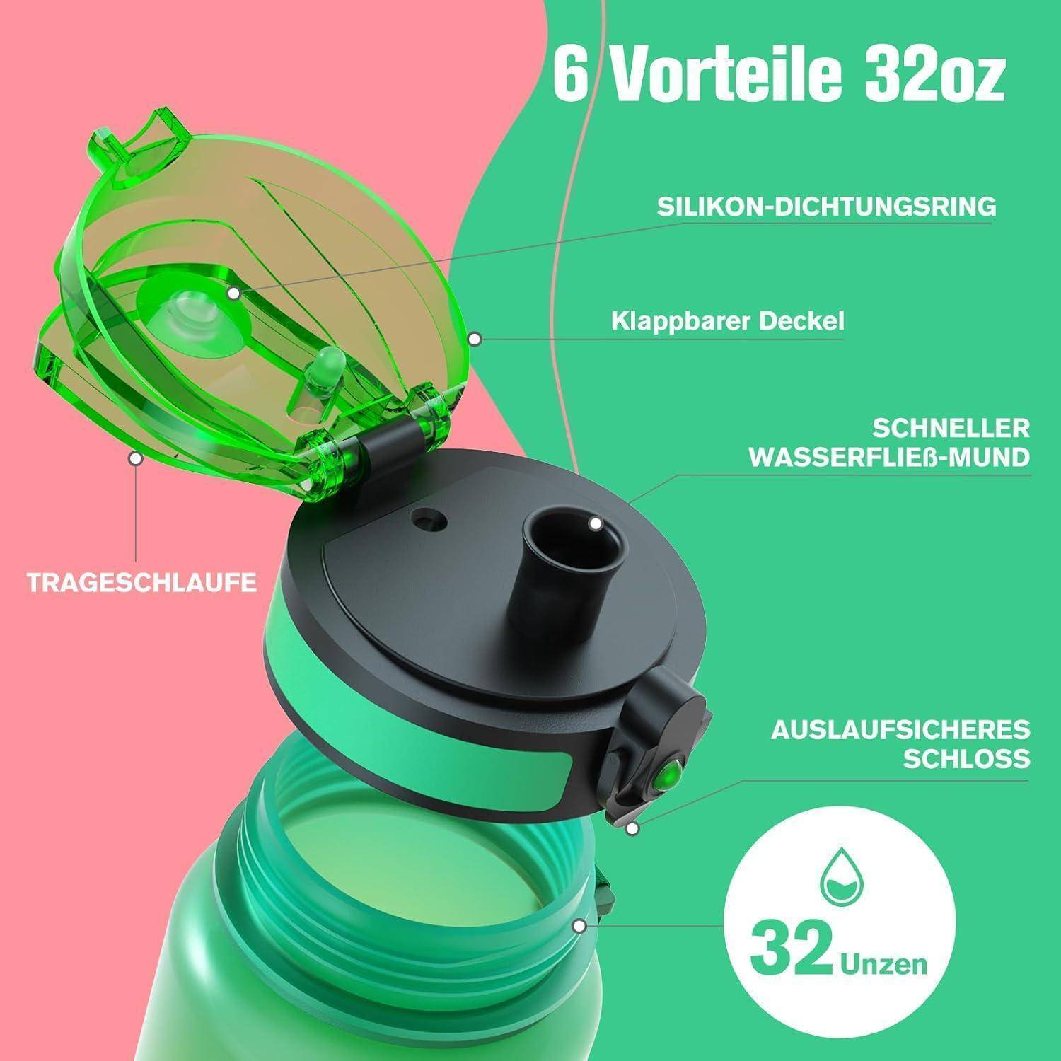 Sport Trinkflasche BPA-frei Tritan 1L Auslaufsicher Gym Yoga Fahrrad