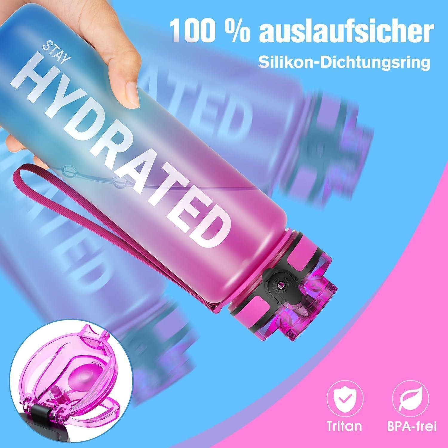 Eine lila Wasserflasche mit der Aufschrift 