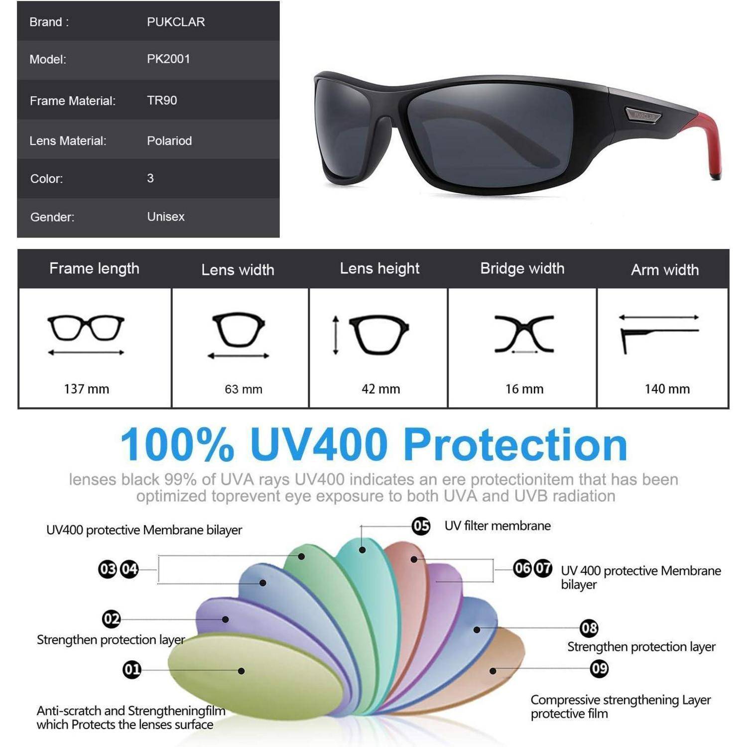 Herren Sonnenbrille Sportbrille Polarisiert UV400 Tr90 Galsses Schutz