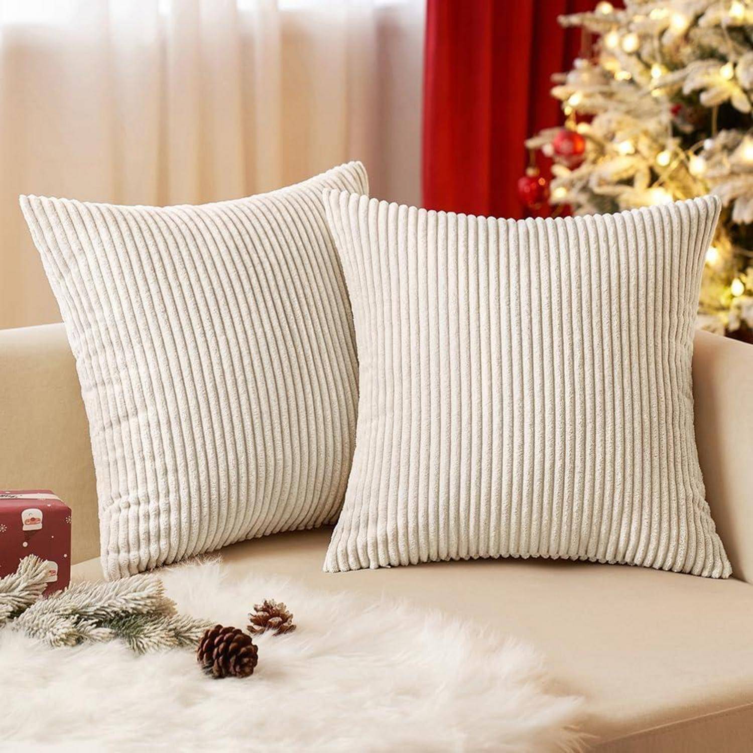Kordsamt Kissenbezug 45x45 cm Beige 2er Set