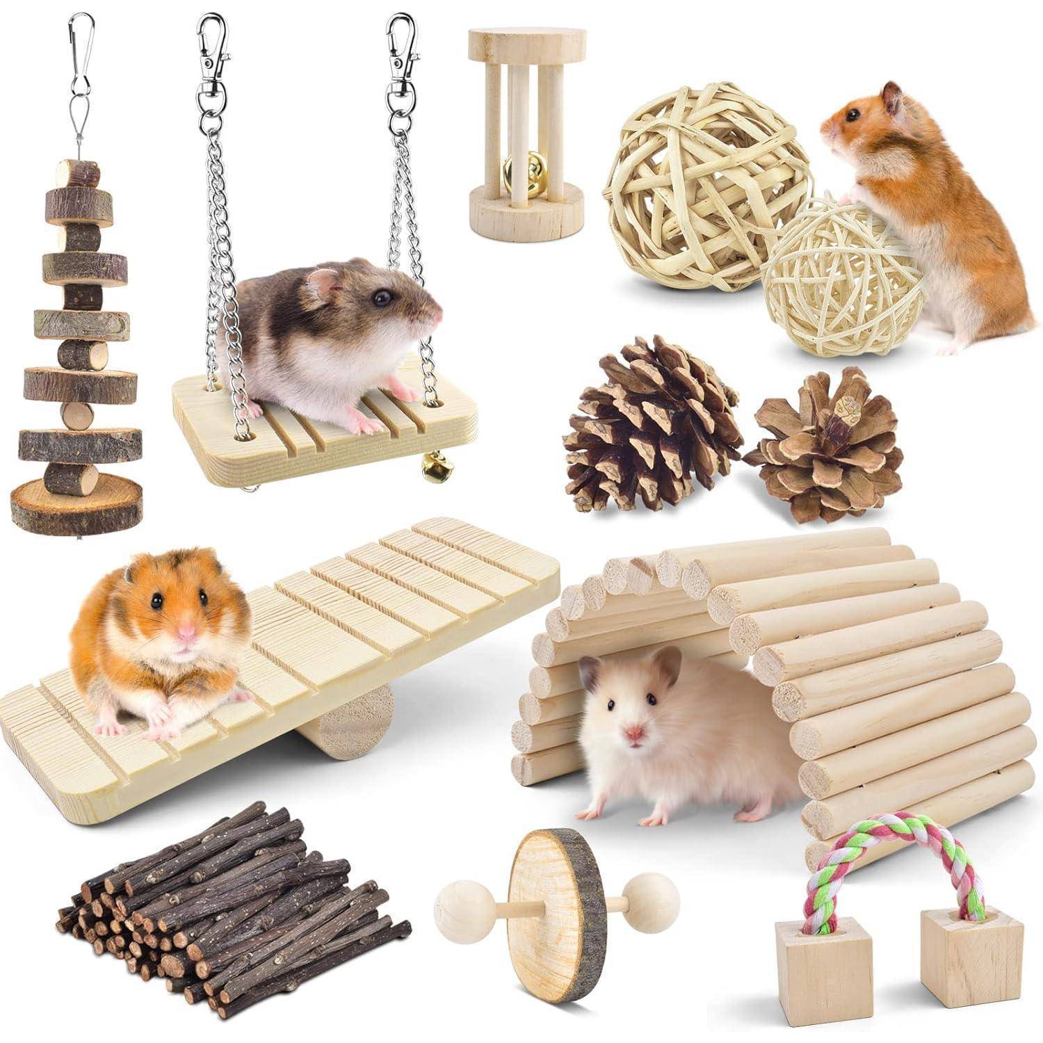 Hamster Spielzeug Holz Kauspielzeug Natur für Kleintiere 12
